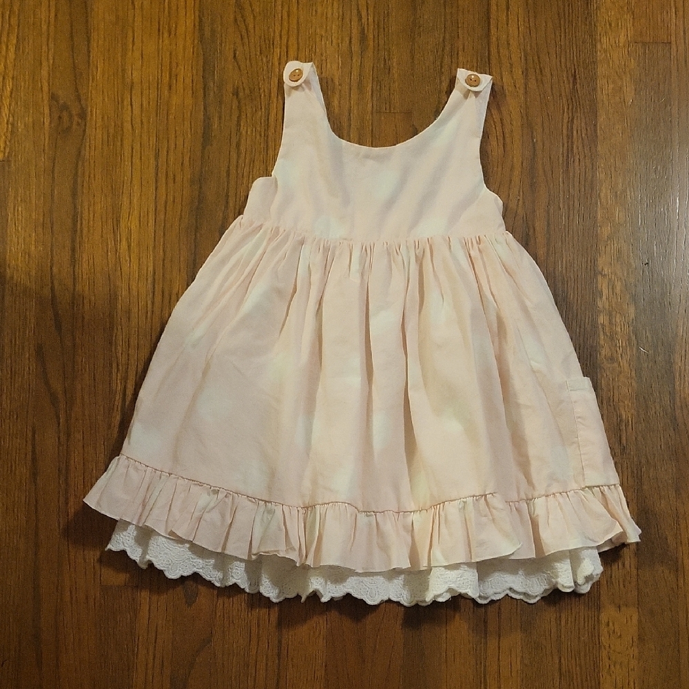 Sweet Honey Pink and White Ruffled Tiered  Pinafore Sundress